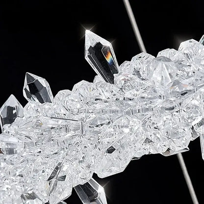 A cluster of clear faceted crystal formations with sharp points in modern decorbites crystal flower led chandelier