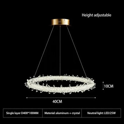 Modern crystal flower led chandelier with gold-toned aluminum mount and clear crystal accents for living room decorbites decor