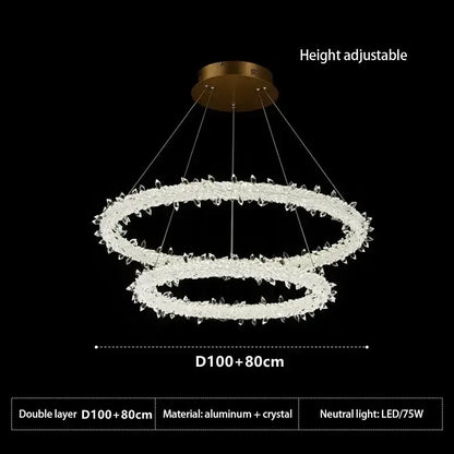 Modern crystal flower led chandelier with gold ceiling mount and clear crystal rings for elegant living room decorbites decor