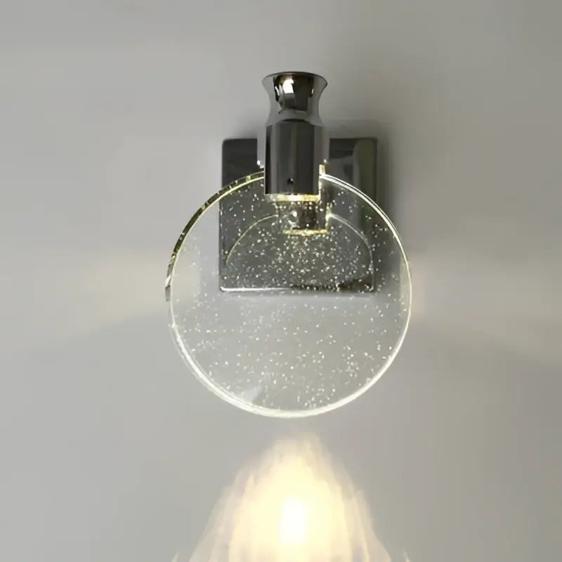 Modern crystal glass gold wall lamp with chrome finish and circular translucent decorbites crystal glass shade for bedroom