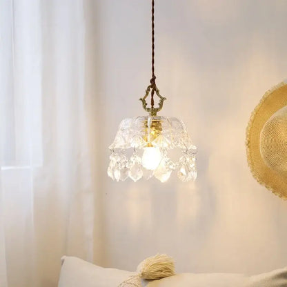 Delicate decorbites crystal glass led pendant lamp with brass fixture and braided cord for dining room lighting