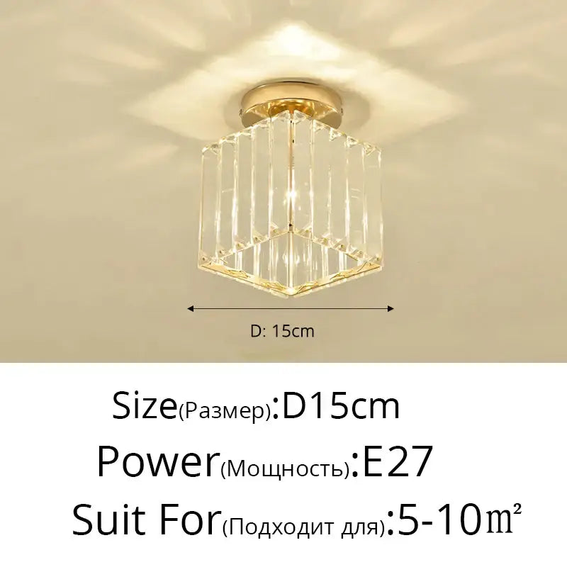 Gold-finished crystal glass nordic led chandelier with square design 15cm diameter for modern dining room decorbites crystal glass