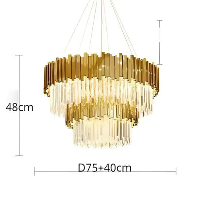 Modern crystal gold metal led pendant lights featuring a gold-toned chandelier with cascading crystal rods decorbites gold metal