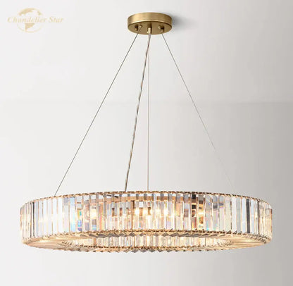 Modern crystal halo pendant light with gold metal frame and hanging crystal rods for dining room decorbites pendant light