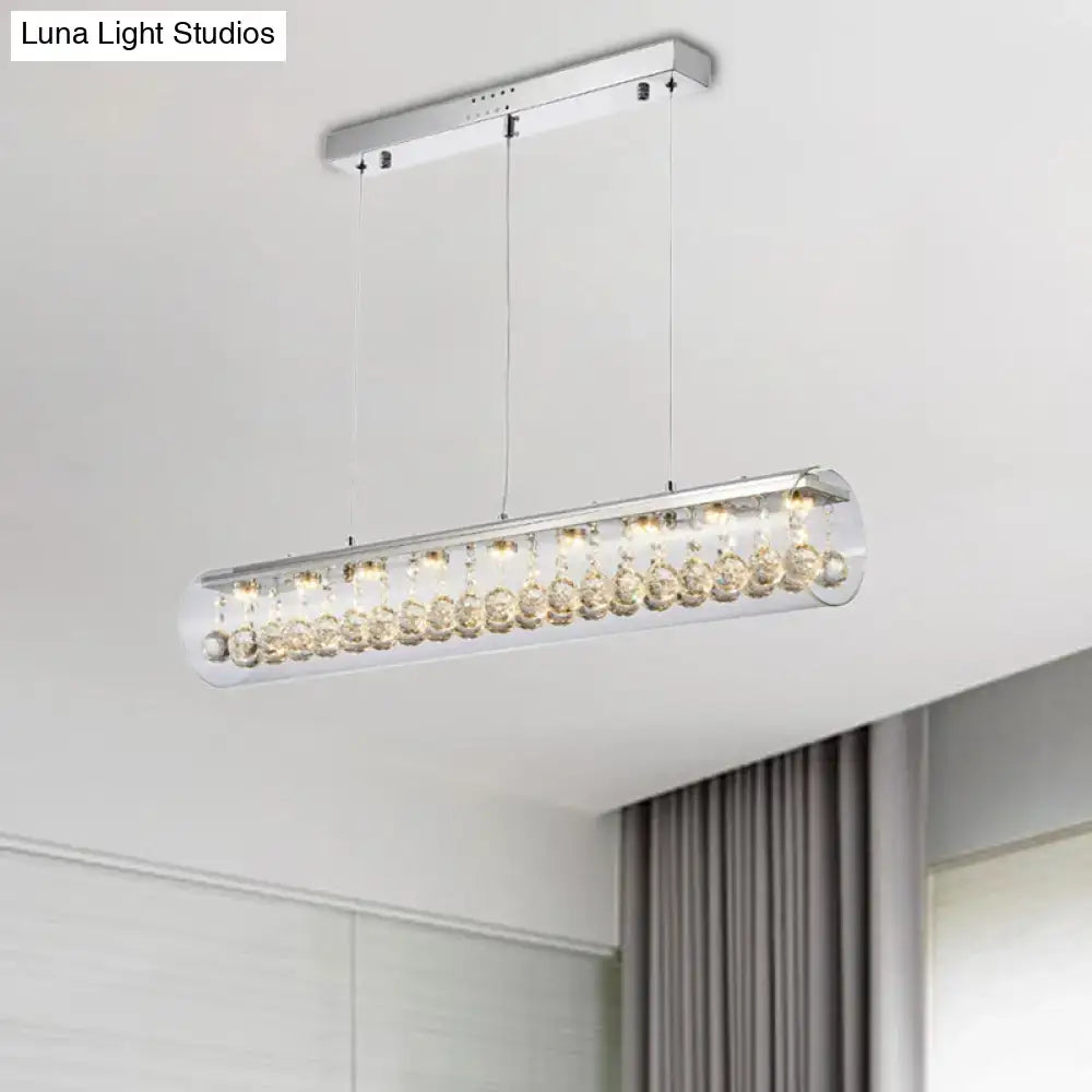 DecorBites™ contemporary chrome pendant light with horizontal cylinder lights and crystal ball accents for living room