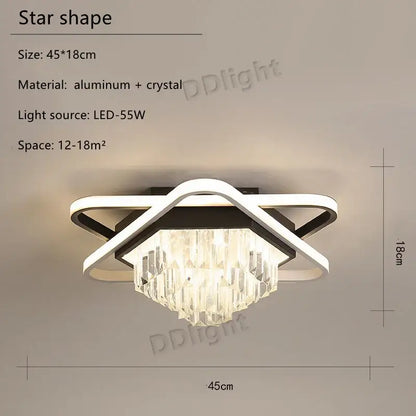 Modern crystal industrial pendant lamp with star-shaped aluminum frame and cascading crystals for living room lighting
