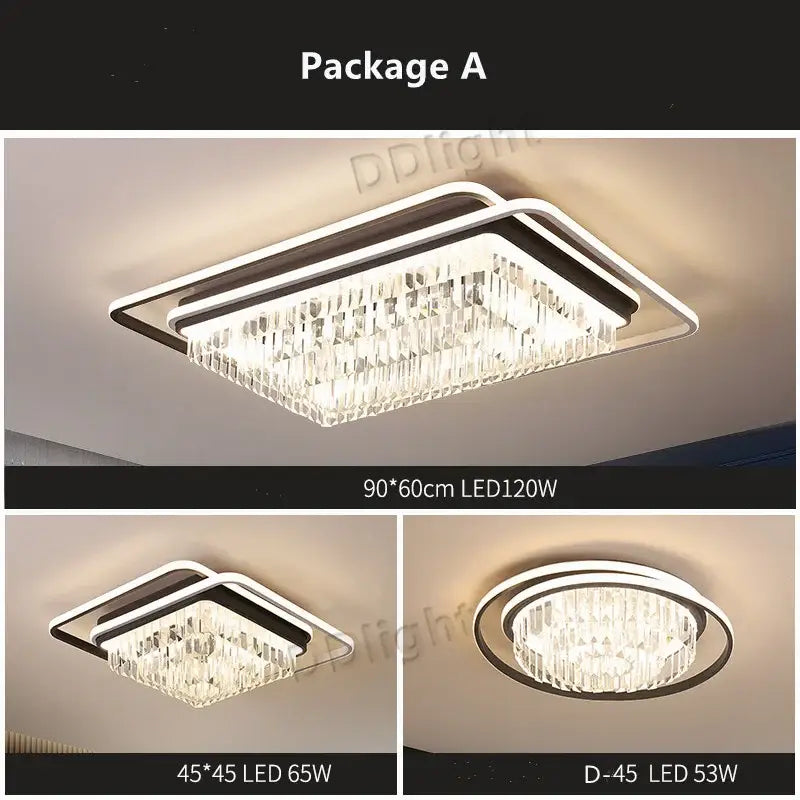 Modern rectangular led ceiling light with chrome frame and cascading crystal prisms for decorbites crystal industrial pendant lamps