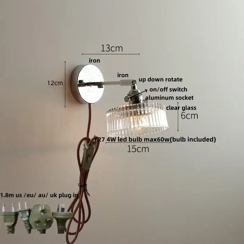 Modern crystal iron led wall light with polished iron base and clear glass chandelier shade for bedroom decorbites crystal iron