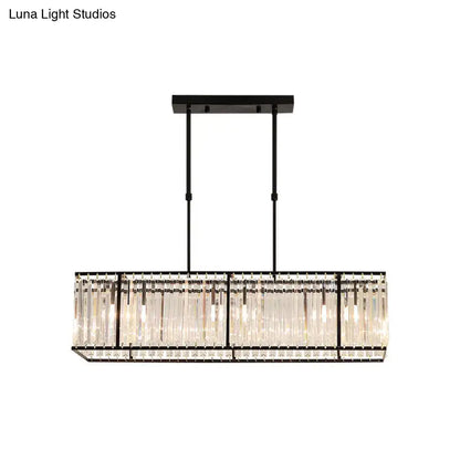 DecorBites™ modern black metal island light with clear crystal rods and rectangular shade for restaurant pendant use