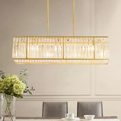Gold-toned decorbites modern restaurant pendant island light with vertical crystal rods and sleek rectangle shade in black and gold