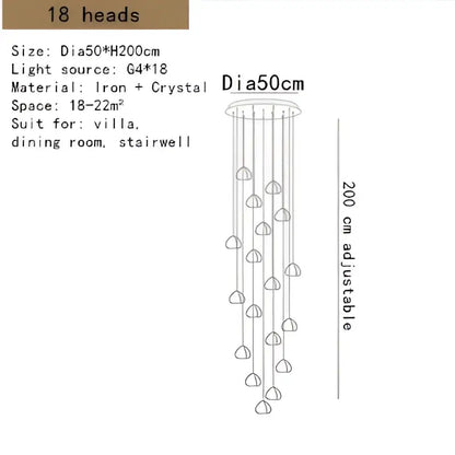 A modern decorbites crystal led ceiling chandelier with 18 glass globe pendants on iron frame for villa stairwell decor