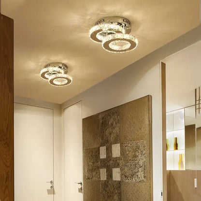 Modern chrome finished decorbites crystal led ceiling lamp with two interlocking crystal rings for living room decor