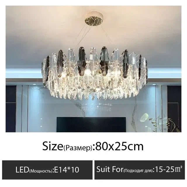 Modern crystal led chandelier with clear and dark crystal droplets on metallic frame for dining room decorbites crystal led