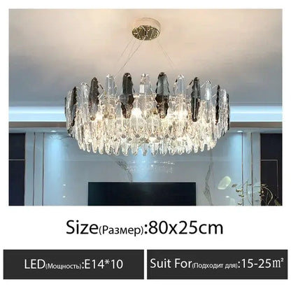 Modern crystal led chandelier with clear and dark crystal droplets on metallic frame for dining room decorbites crystal led