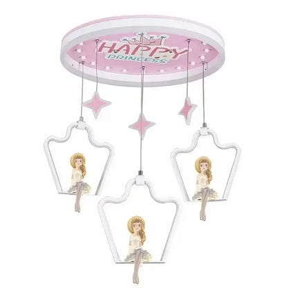 Modern crystal led chandelier bedroom ceiling light with pink and white happy princess design and star-shaped frames