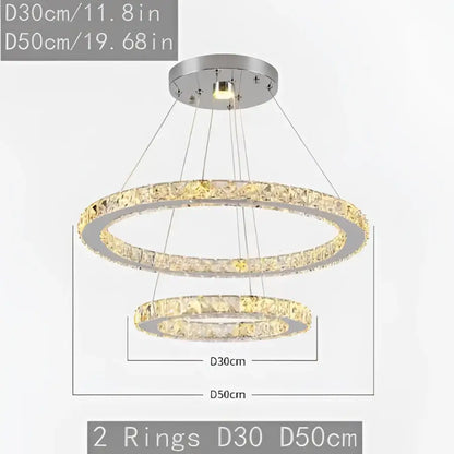 Modern crystal led pendant double ring chandelier with chrome metal frames and embedded crystal led lights for dining room decorbites crystal led