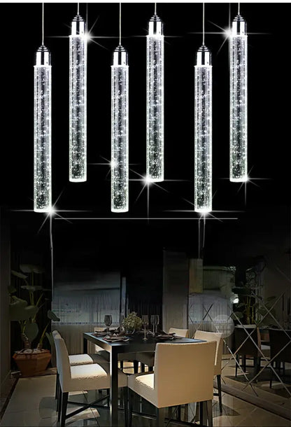 Five sleek modern decorbites crystal led pendant lights with bright white illumination for dining room decor
