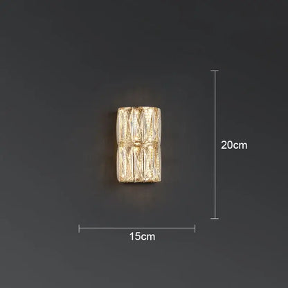 Modern crystal led wall lamp with textured gold metal frame and clear glass panels for elegant living room decorbites crystal led