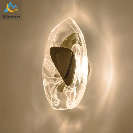 Modern crystal led wall lamp with clear glass and dark bronze triangular accent for living room decorbites crystal led wall
