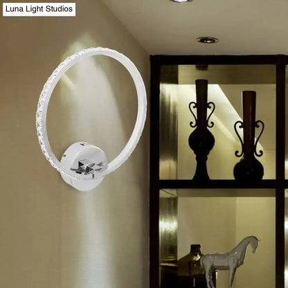 Modern crystal led wall sconce with clear crystal accents and chrome finish for bedroom lighting