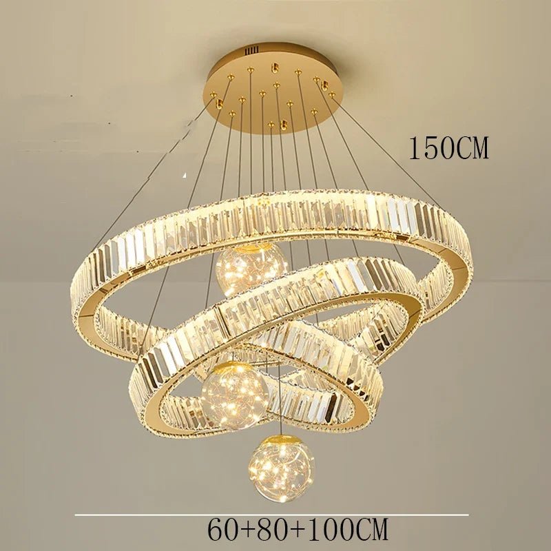 Modern Crystal Multi-Ring Pendant Light in Brushed Steel - Decorbites