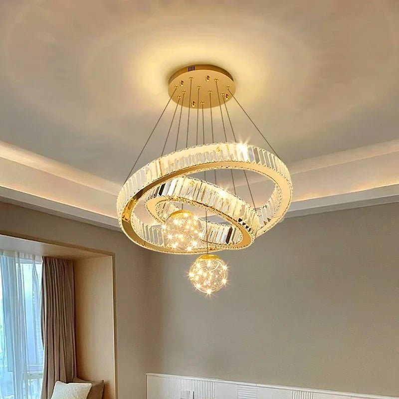 Modern Crystal Multi-Ring Pendant Light in Brushed Steel - Decorbites
