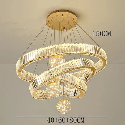 Modern Crystal Multi-Ring Pendant Light in Brushed Steel - Decorbites