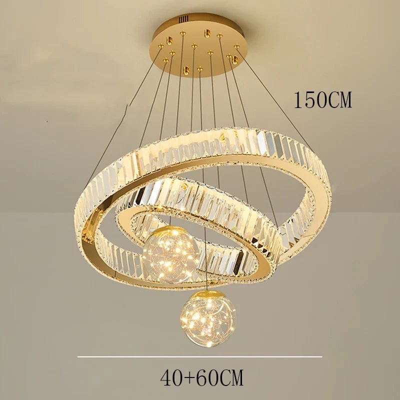 Modern Crystal Multi-Ring Pendant Light in Brushed Steel - Decorbites