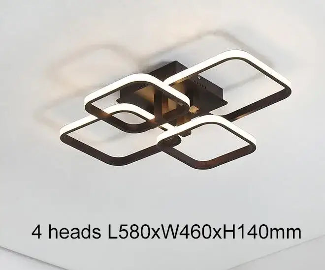 Modern crystal ring acrylic ceiling lights featuring four interlocking black rectangular frames with led strips for living room ceiling lights modern