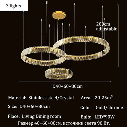 Modern Crystal Ring Pendant Chandelier In Gold Or Silver - Decorbites