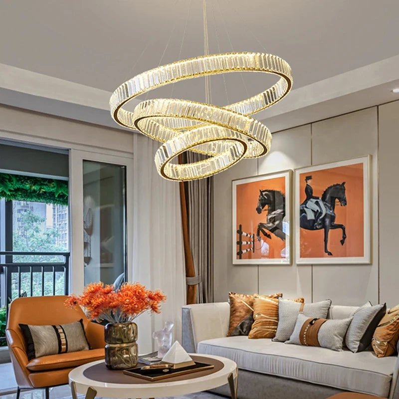 Modern Crystal Ring Pendant Chandelier In Gold Or Silver - Decorbites