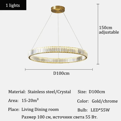 Modern Crystal Ring Pendant Chandelier In Gold Or Silver - Decorbites