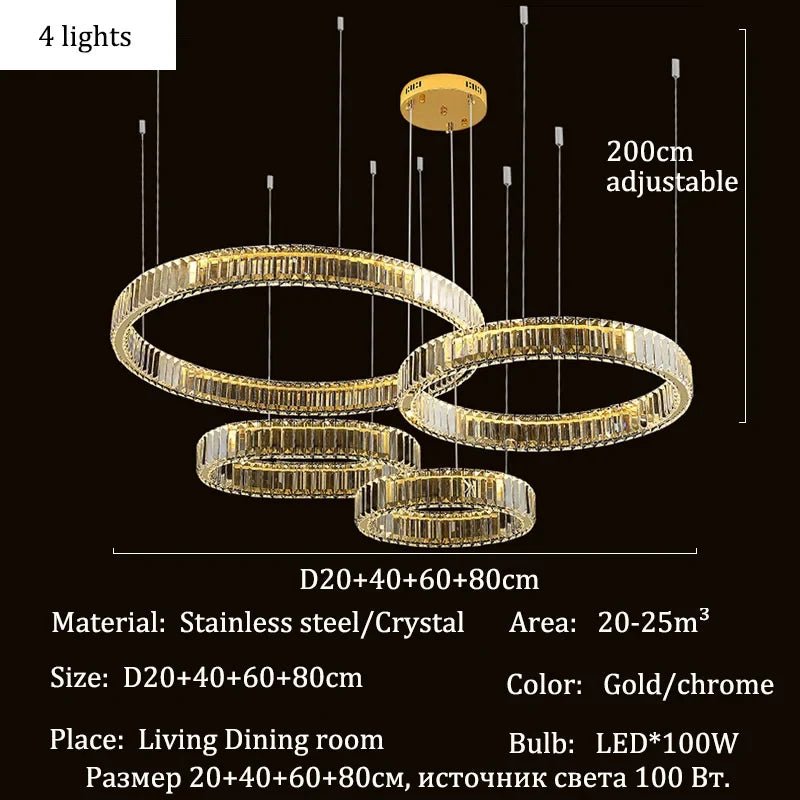 Modern Crystal Ring Pendant Chandelier In Gold Or Silver - Decorbites