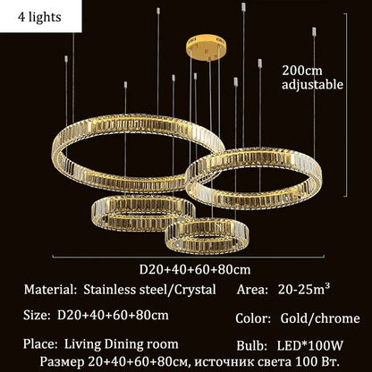 Modern Crystal Ring Pendant Chandelier In Gold Or Silver - Decorbites