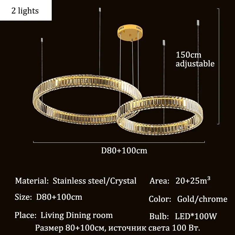 Modern Crystal Ring Pendant Chandelier In Gold Or Silver - Decorbites