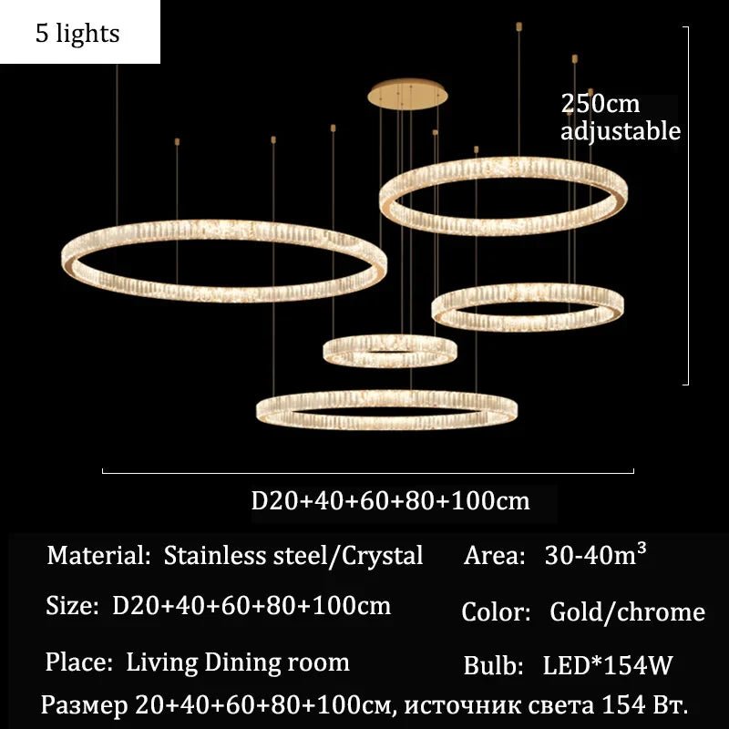 Modern Crystal Ring Pendant Chandelier In Gold Or Silver - Decorbites