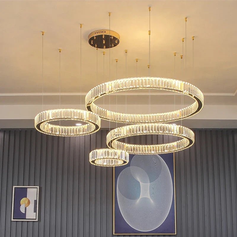 Modern Crystal Ring Pendant Chandelier In Gold Or Silver - Decorbites