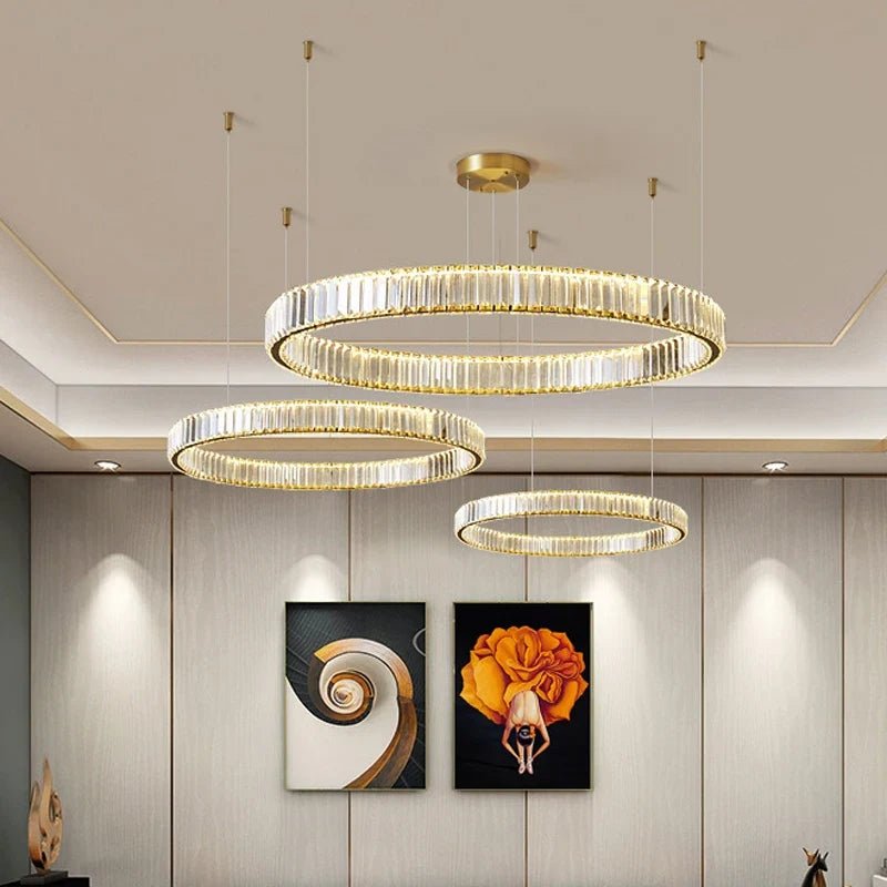 Modern Crystal Ring Pendant Chandelier In Gold Or Silver - Decorbites