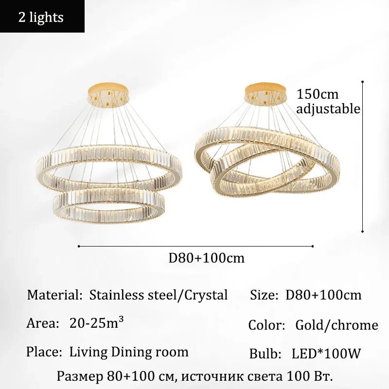 Modern Crystal Ring Pendant Chandelier In Gold Or Silver - Decorbites