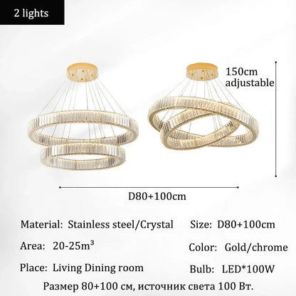 Modern Crystal Ring Pendant Chandelier In Gold Or Silver - Decorbites
