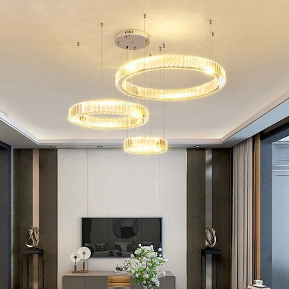 Modern Crystal Ring Pendant Chandelier In Gold Or Silver - Decorbites