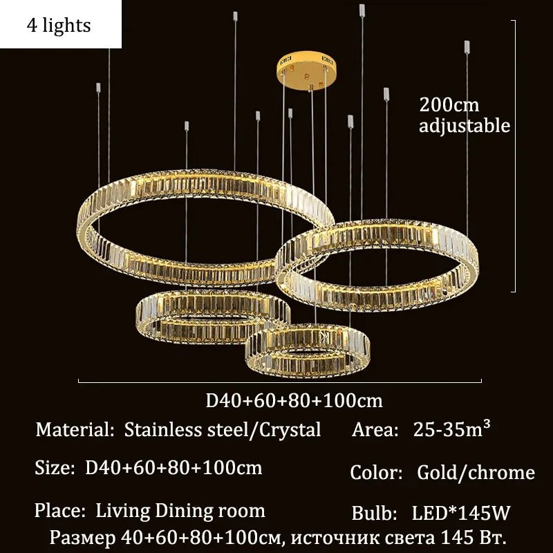 Modern Crystal Ring Pendant Chandelier In Gold Or Silver - Decorbites