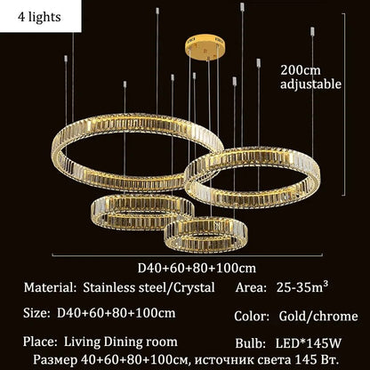 Modern Crystal Ring Pendant Chandelier In Gold Or Silver - Decorbites