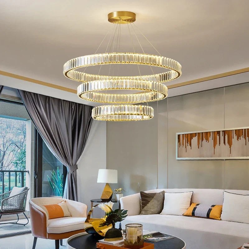 Modern Crystal Ring Pendant Chandelier In Gold Or Silver - Decorbites