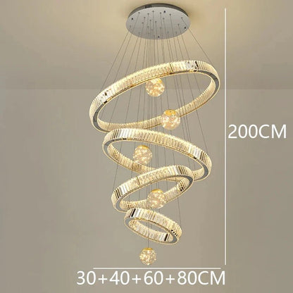 Modern Crystal Ring Staircase Chandelier Pendant Light - Decorbites
