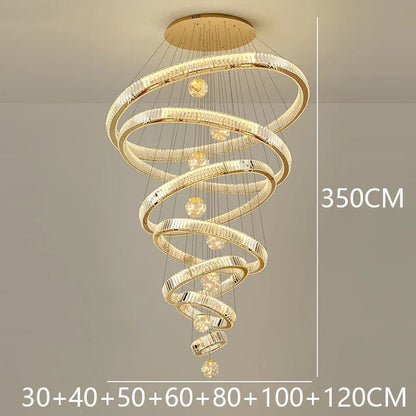 Modern Crystal Ring Staircase Chandelier Pendant Light - Decorbites