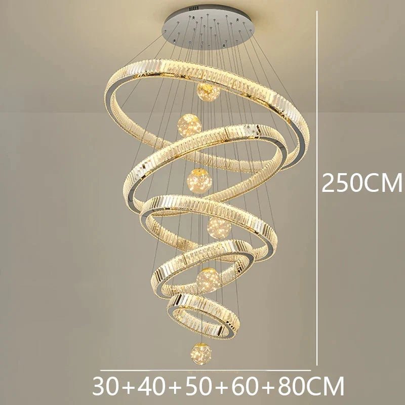 Modern Crystal Ring Staircase Chandelier Pendant Light - Decorbites