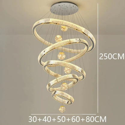 Modern Crystal Ring Staircase Chandelier Pendant Light - Decorbites
