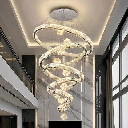 Modern Crystal Ring Staircase Chandelier Pendant Light - Decorbites
