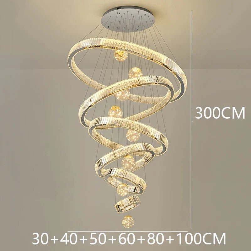 Modern Crystal Ring Staircase Chandelier Pendant Light - Decorbites